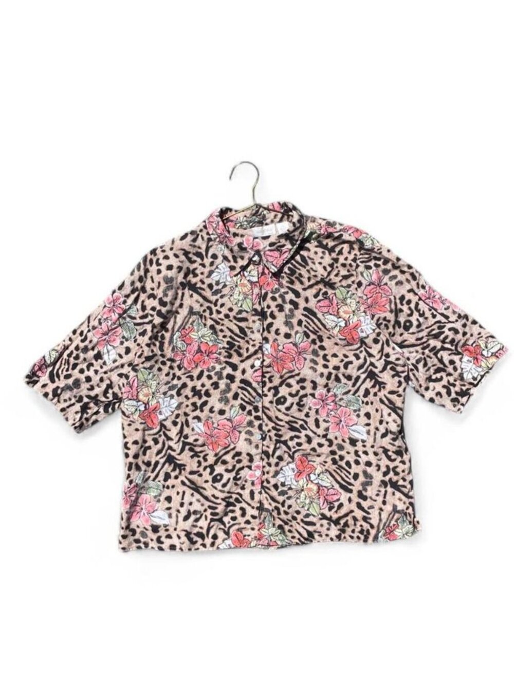 Studio Works Woman Leopard Floral Button-Up Blouse Y2K Plus Size 3X